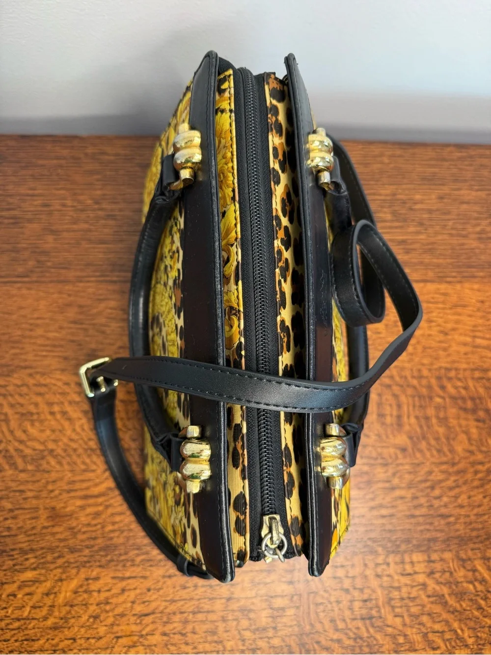 Versace Vintage Leopard Baroque Sunburst 2-Way Bag w/Dust Bag and COA
